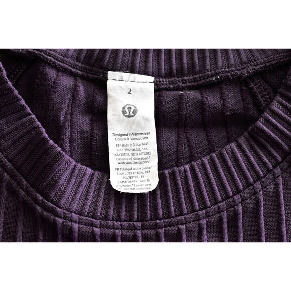 A6 Lululemon Rest Less Pullover Purple Ribbed Crew Neck Sweater W3GTAS Sz 2 $109 - Picture 5 of 5